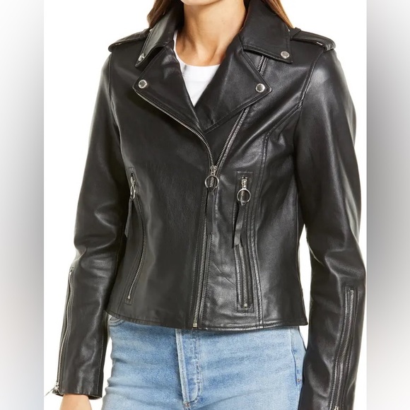 Sam Edelman motojacket black leather  jacket real leather asymmetric zipper new - Picture 4 of 13
